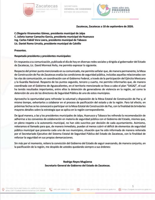 Zacatecas llama a municipios a reforzar sus policías y coordinarse en seguridad
